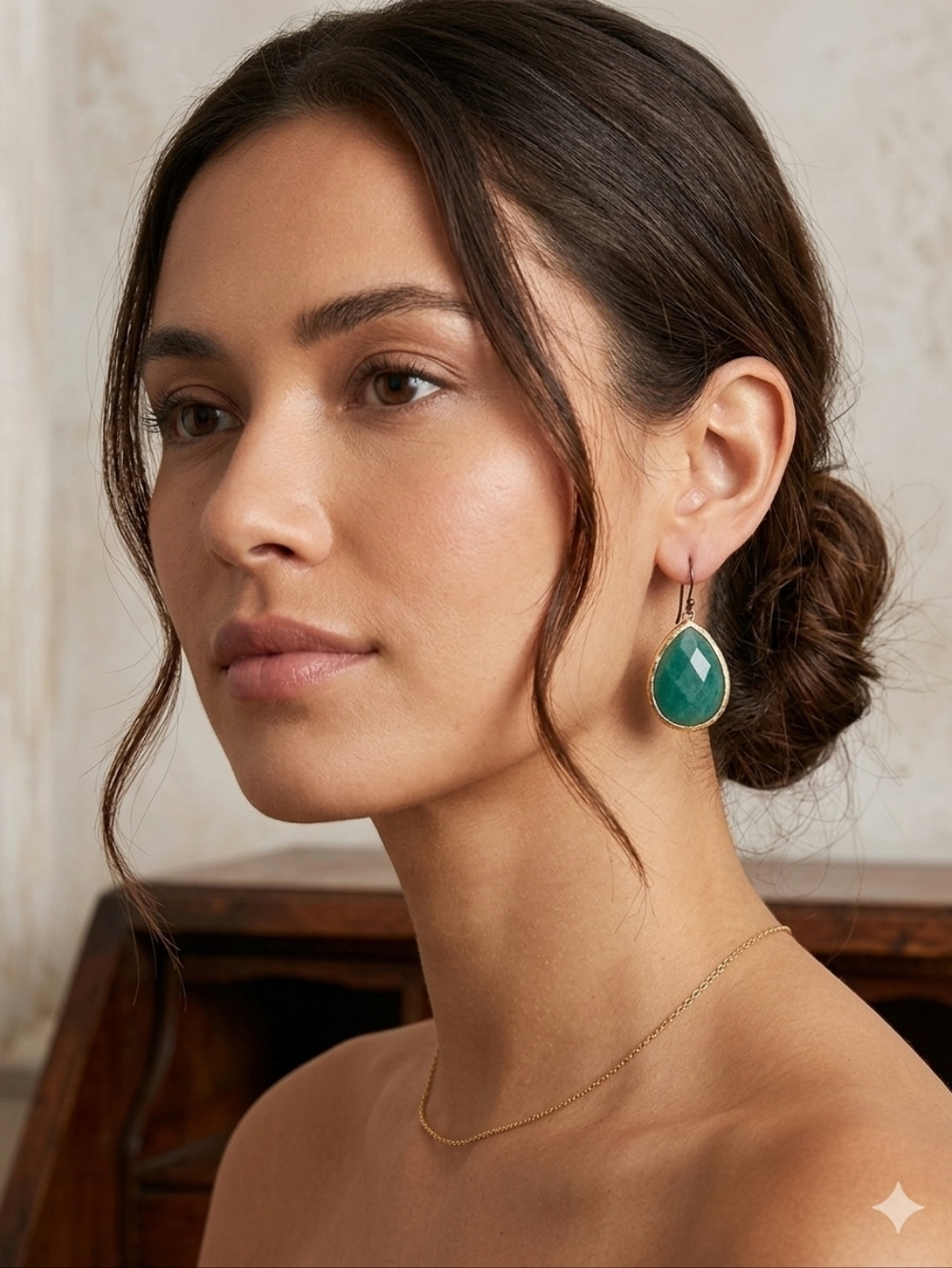 Gold-Trim Green Teardrop Earrings - Women's Jewelry
